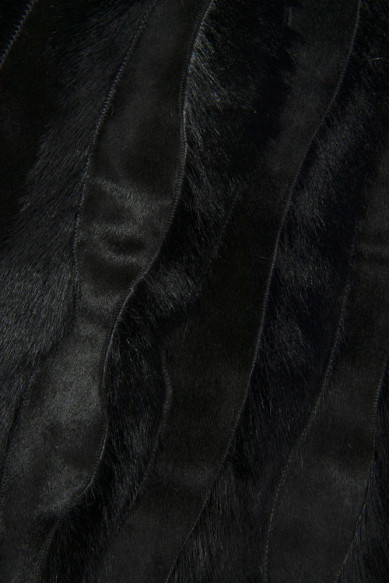 BLACK hair on leather hide, short hair long hair, striped printed stitched pony calfskin