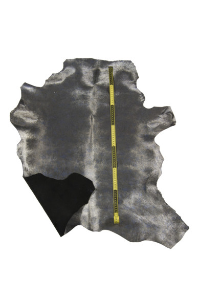 METALLIC hair on leather hide, blue GLITTER print on steelmetal pony calfskin, luxurious hairy cowhide for crafting