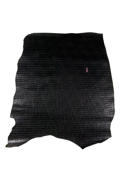 Pellame stampa COCCODRILLO nero, vitello lucido rigido motivo animalier, vera pelle italiana per prodotti eleganti