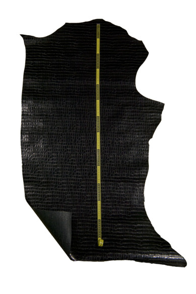 Pellame stampa COCCODRILLO nero, vitello lucido rigido motivo animalier, vera pelle italiana per prodotti eleganti