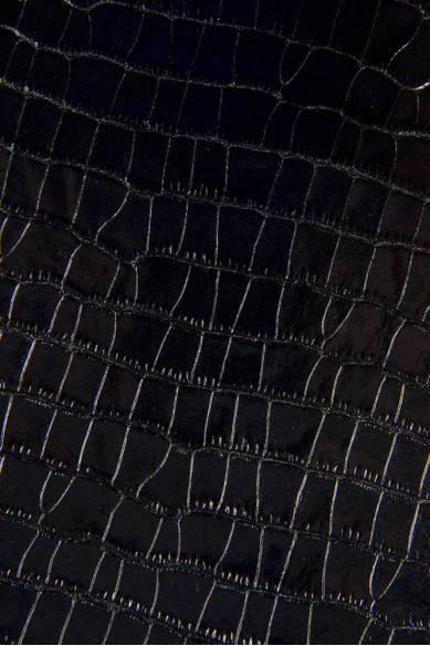 Pellame stampa COCCODRILLO nero, vitello lucido rigido motivo animalier, vera pelle italiana per prodotti eleganti
