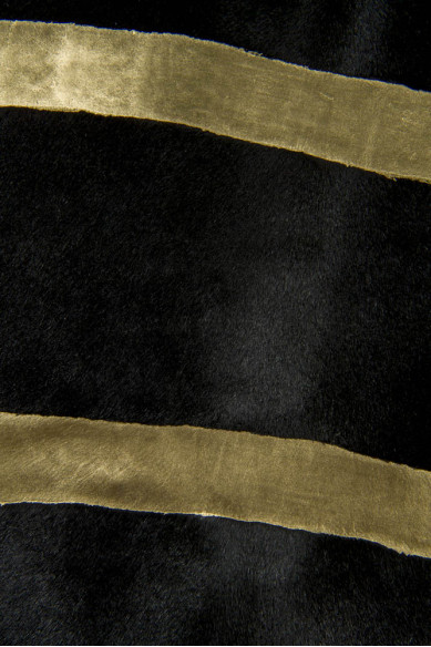 Hair on leather hide with maxi ZEBRA print, GOLD animal texture on black pony calfskin