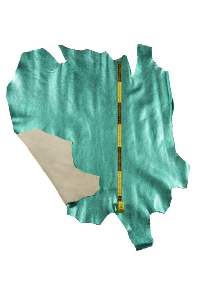 Turquoise METALLIC goat leather, tiny pebble grain printed laminated goatskin, soft sparkle top quality hide for crafting