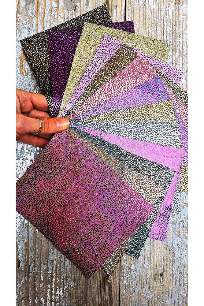 Leather pieces, bright colors, random...