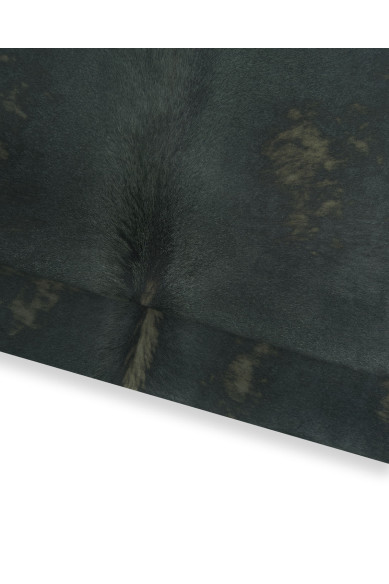 Dark green HAIR ON leather hide, VINTAGE distressed pony calfskin, aged soft cowhide