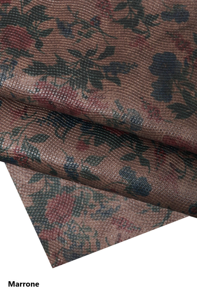 FLORAL printed leather skin, brown,...