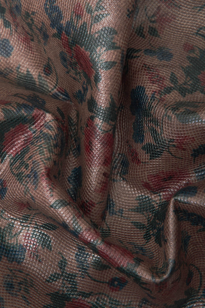 FLORAL printed leather skin, brown,...