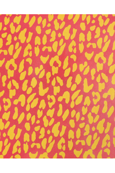 Pelle vivace stampa LEOPARDATA, pellame rosso e giallo motivo animalier, capra morbida per hobbisti