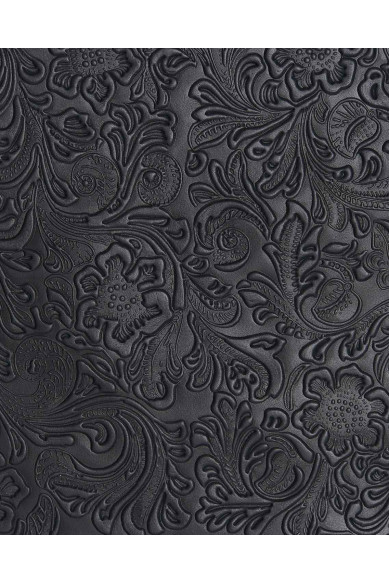 Pellame FLOREALE testa di moro/nero, vitello stampa fiori in rilievo, pelle disegno charro semi lucida morbida, 0.8 mm