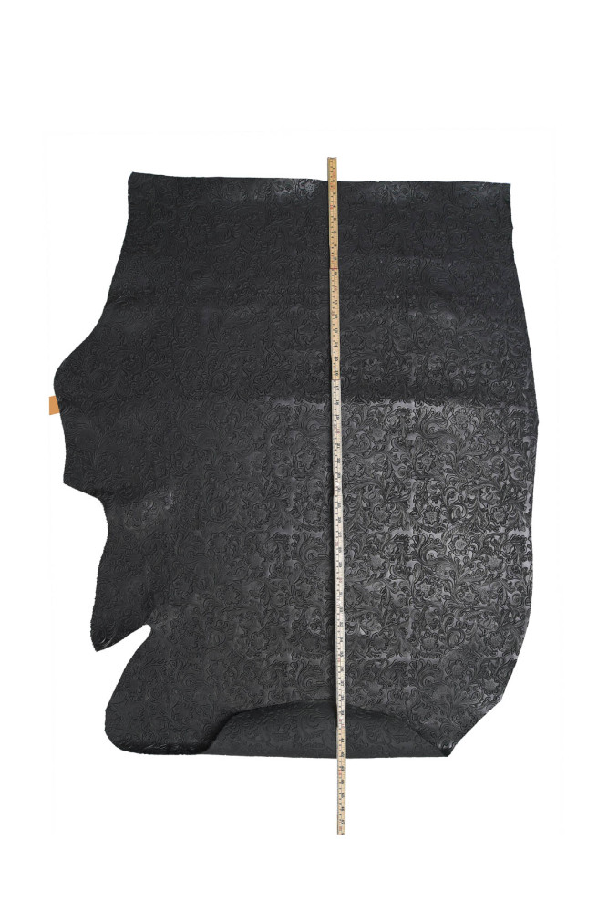 Black FLORAL embossed leather...