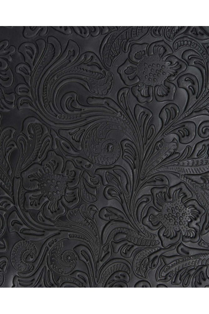 Black FLORAL embossed leather...