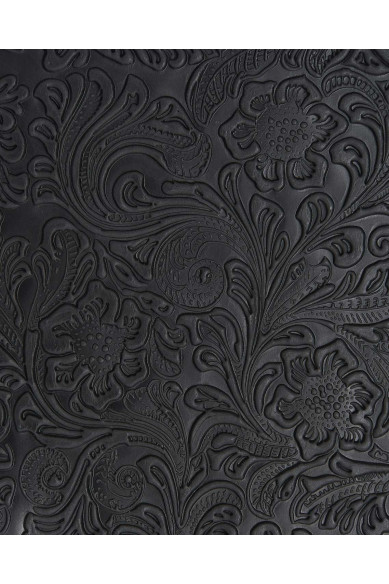 Pellame FLOREALE nero, vitello stampa fiori in rilievo, pelle disegno charro semi lucida, 1.0 - 1.2 mm mm