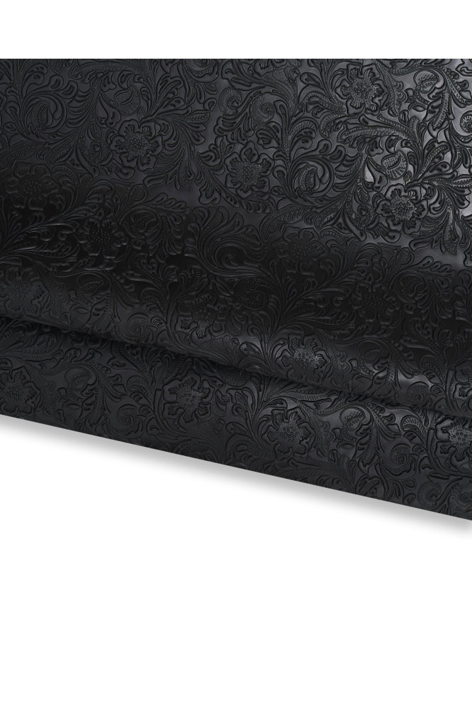 Black FLORAL embossed leather...