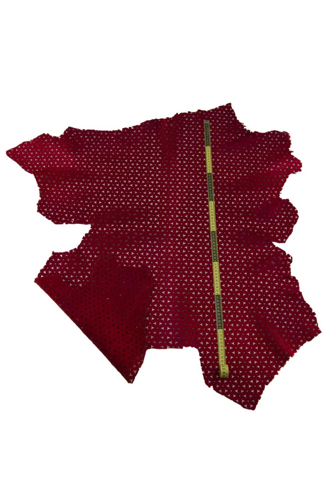 Red PERFORATED hair on leather hide,...