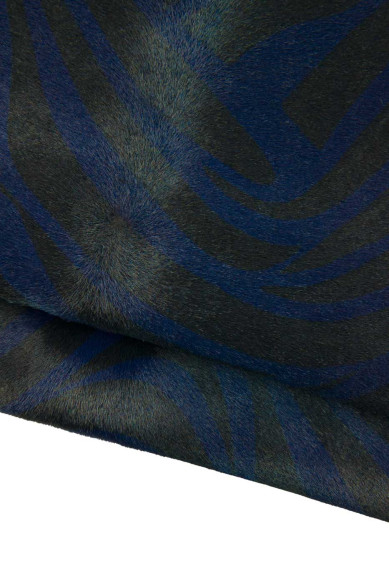 Pelle cavallino stampa ZEBRA blu nero, pellame zebrato, vitello pony con leggera lamina IRIDESCENTE