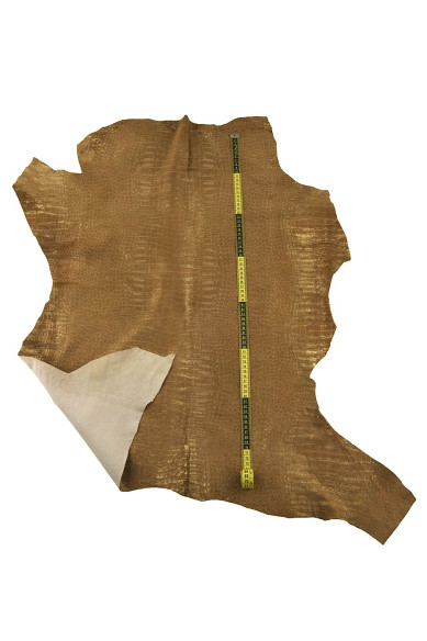 CROCODILE printed hair on leather hide, beige gold metallic animal textured pony calfskin