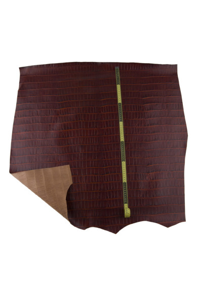 Pellame COCCODRILLO marrone rossiccio, vitello stampa animalier, pelle morbidezza media 0.7 - 0.9 mm