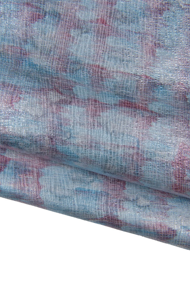Pelle laminata rosa azzurro, capra...