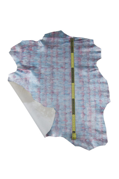 Pelle laminata rosa azzurro, capra metallizzata simil TIE DYE, pellame crackle morbido