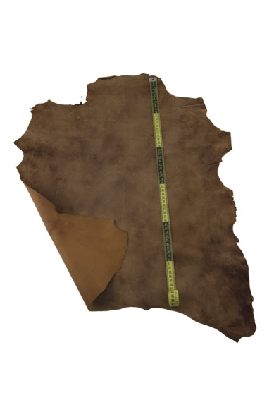 Brown SPORTY suede leather skin, tan aged distressef goatskin, soft vintage hide for hobbyists