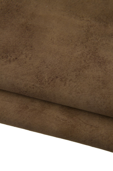 Brown SPORTY suede leather skin, tan aged distressef goatskin, soft vintage hide for hobbyists