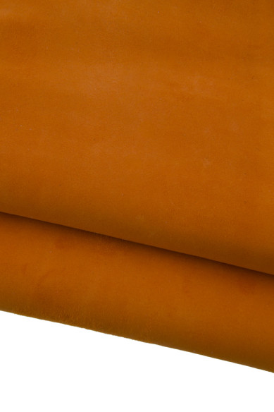 Orange SUEDE leather skin, bright soft goatskin hide, 0.8 - 1.0 mm, ideal for DIY projects