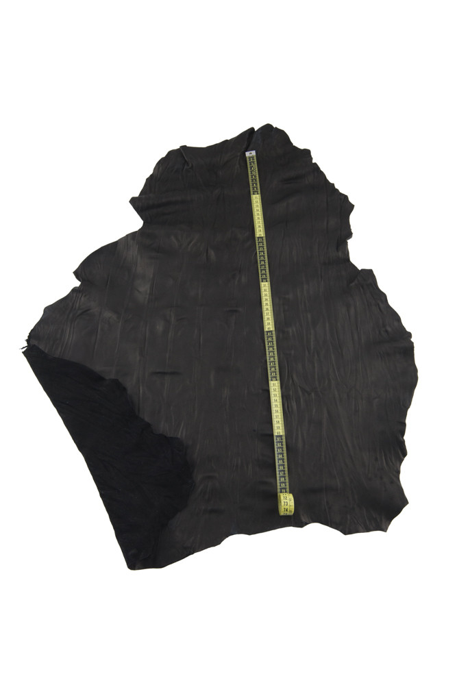 Black WRINKLED leather skin, semi...