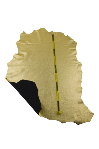 Gold GRAINY leather skin, golden metallic pebble grain printed goatskin, soft THICK hide