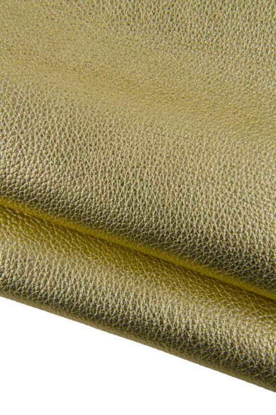 Pelle oro con GRANA, pellame metallizzato dorato, capra laminata morbida spessore alto