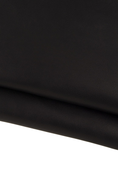 Black VEGETABLE tanned leather hide, sporty baby calf with light grain, quite glossy soft cowhide