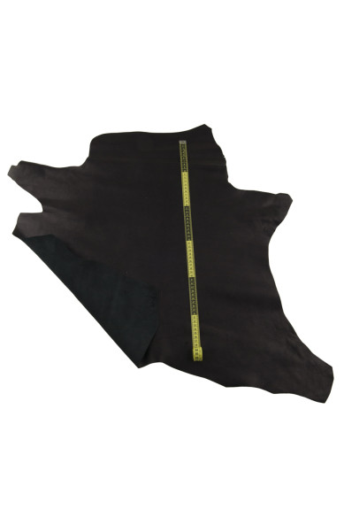 Black VEGETABLE tanned leather hide, sporty baby calf with light grain, quite glossy soft cowhide