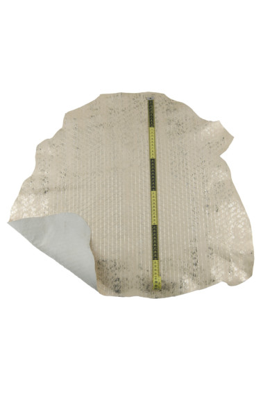 Light gold metallic leather hide, GEOMETRICAL printed goatskin, soft bleached skin