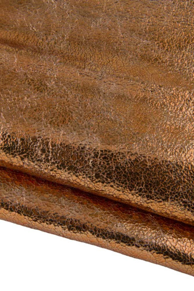 Pelle LAMINATA arancione ruggine, capra metallizzata stampa CRACKLE, pellame morbido per hobbisti