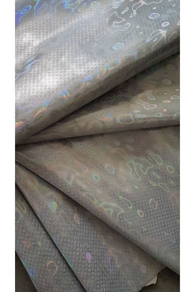 Pelle OLEOGRAFICA argento, capra laminata iridescente, pellame metallizzato 0.5/0.6 mm, ideale per hobbisti