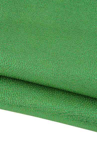 Pelle verde con GRANA, capra laminata stampa simil dollaro, pellame metallizzato per il fai da te