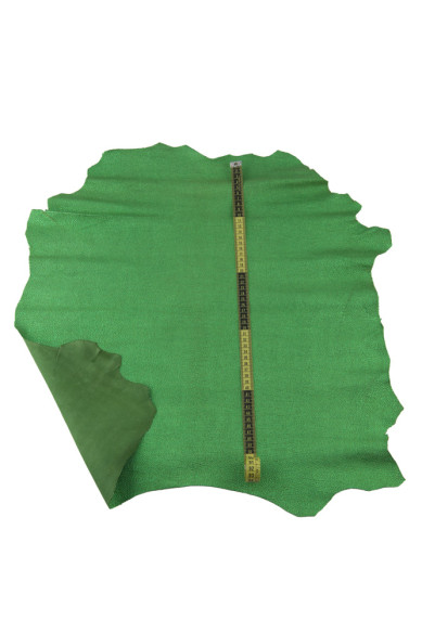 Green GRAINY leather skin, pebble grain printed metallic goatskin, pink sparkle hide for DIY projects
