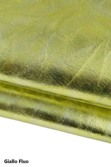 Metallic WRINKLED goatskin leather in bright and fluo neon colors, soft shaded hides for DIY projects