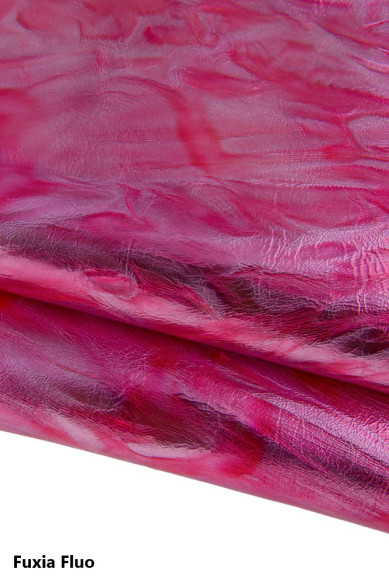 Pellame LAMINATO stropicciato colori accesi e fluorescenti, pelle di capra metallizzata morbida sfumata per hobbisti
