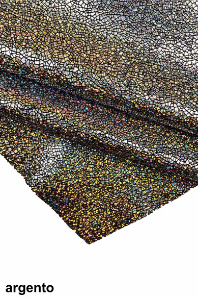 Pelle di capra laminata IRIDESCENTE, pellame metallizzato stampa CRAQUELE', molto morbido, spessori vari
