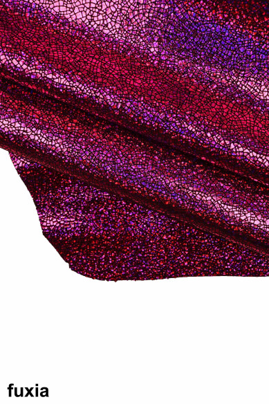 Pelle di capra laminata IRIDESCENTE, pellame metallizzato stampa CRAQUELE', molto morbido, spessori vari