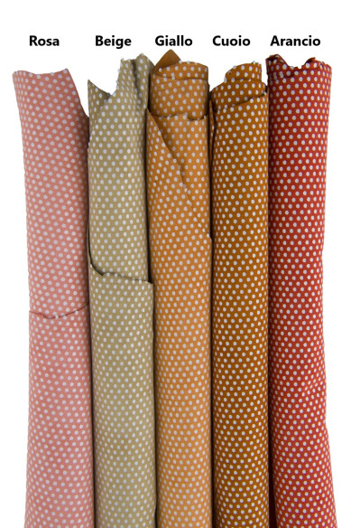 Polka DOT printed suede leather skin, beige, pink, yellow, tan, orange textured soft goatskin