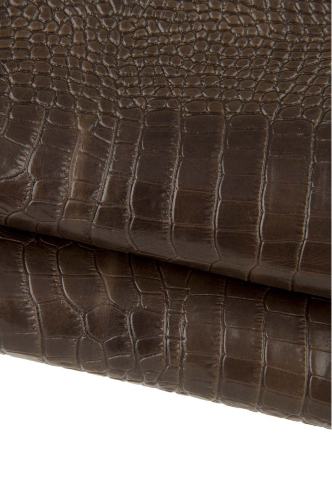 Brown CROCODILE embossed leather...