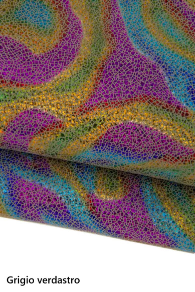 Pelle multicolor IRIDESCENTE, capra laminata stampa crackle, pellame vivace per il fai da te