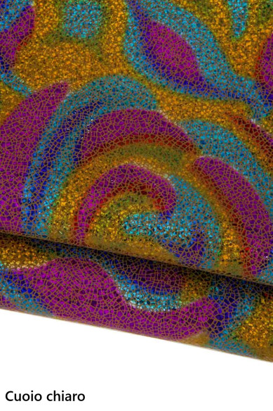 Pelle multicolor IRIDESCENTE, capra laminata stampa crackle, pellame vivace per il fai da te