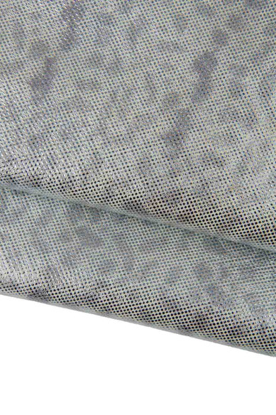 LOTTO di 4 pezzi di pelle grigio acciaio, assortimento pellami laminati stampati per il fai da te