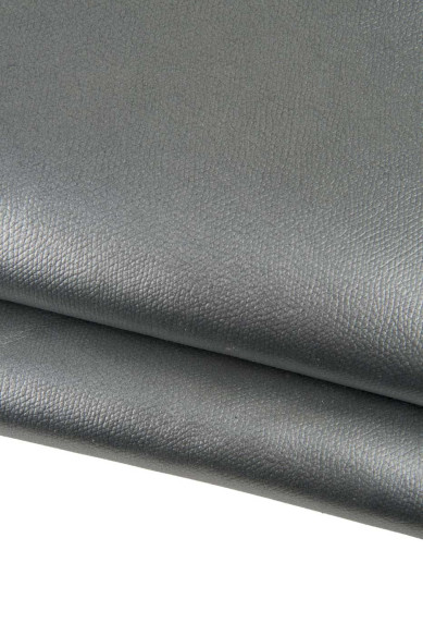 LOTTO di 4 pezzi di pelle grigio acciaio, assortimento pellami laminati stampati per il fai da te