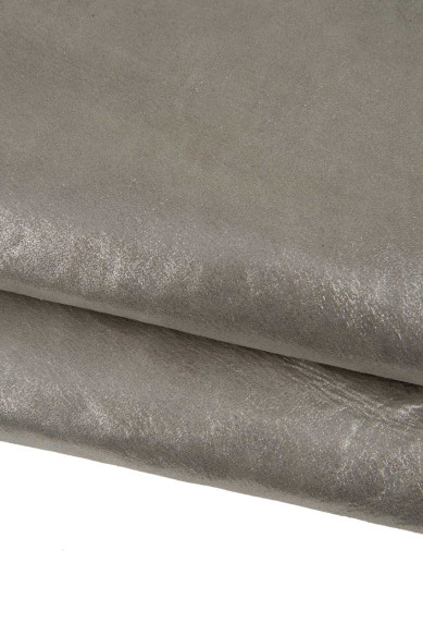 LOTTO di 4 pezzi di pelle grigio acciaio, assortimento pellami laminati stampati per il fai da te