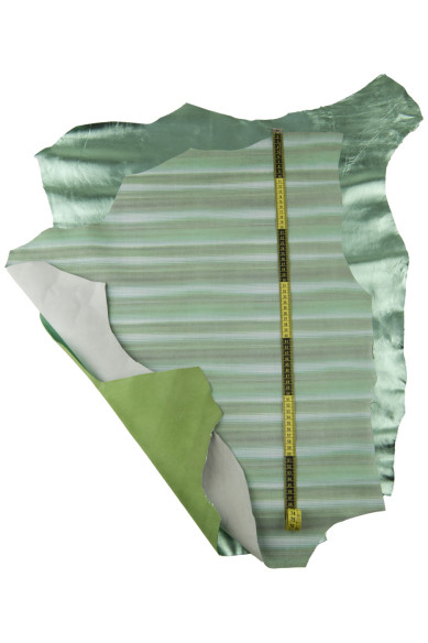 2 green MATCHING leather skins, 1 sriped printed suede goatskin, 1 metallic smooth sheepskin hide