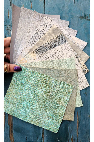 10 Ritagli di pellami unici selezionati, colori e stampe varie, laminate e non, pezzi mix di fantasie come da foto