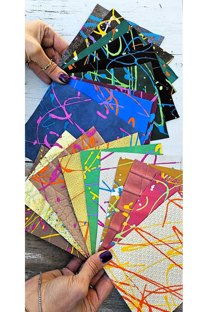 10 Leather scraps, painted BY HAND...